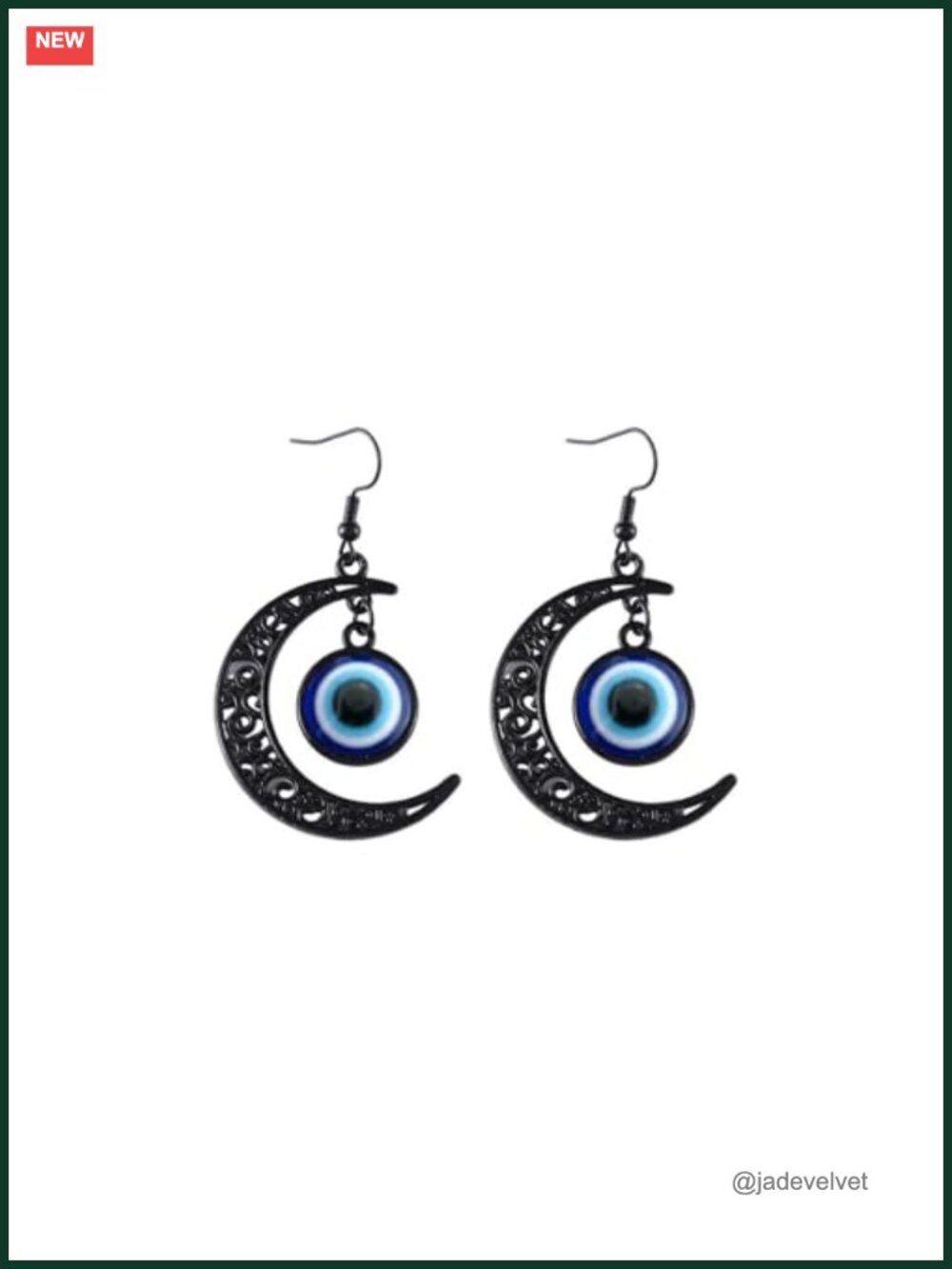 Gothic Crescent Moon Dangle Earrings Crystal Glass Bead Halloween